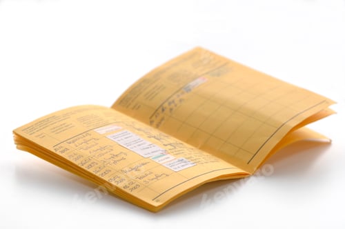 Preview: Vaccination card on white background, close up