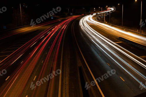 Preview: Scenic Northbound M11 motorway with light trails in the United Kingdom, long-exposure