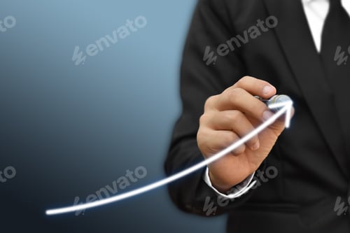 Preview: Businessman drawing arrow on screen graph corporate future growth plan