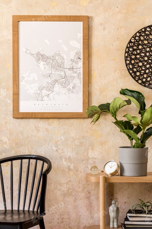 Preview: Interior design of living room with stylish black chair.