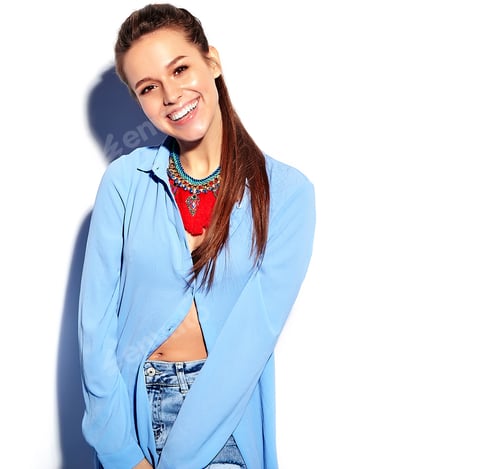 Preview: Portrait of young brunette woman posing in studio