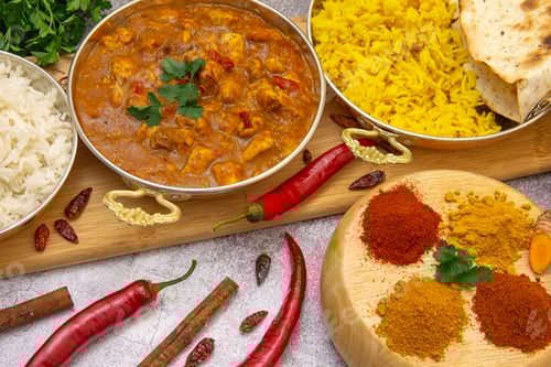 Preview: Indian food. Indian food. Chicken curry in tomato sauce