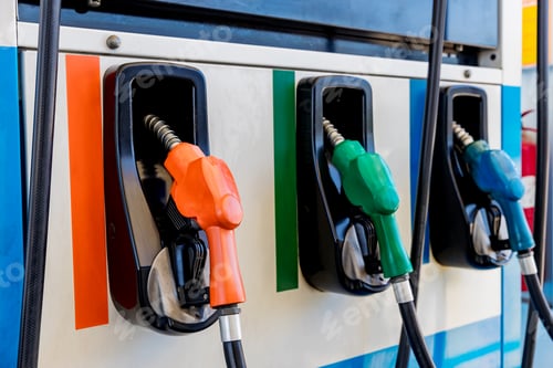 Preview: Fuel Pump, Gas Station, Gasoline. Colorful Petrol pump filling nozzles isolated on white background