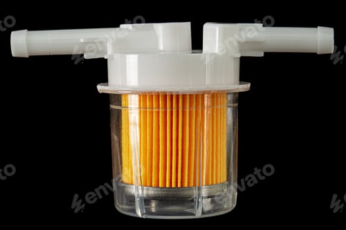 Preview: Car fuel filter, isolated on black background