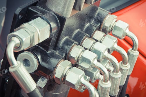 Preview: Part of industrial hydraulic or pneumatic machine. Hydraulic mechanism. Technology