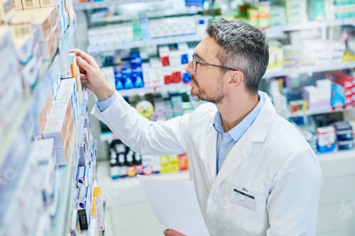 Preview: We have what the doctor prescribed. Shot of a mature pharmacist working in a pharmacy.