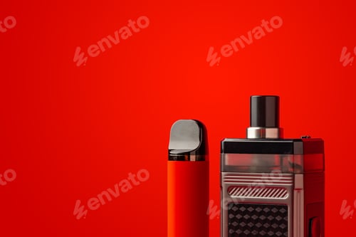 Preview: Disposable electronic cigarettes on red background close up