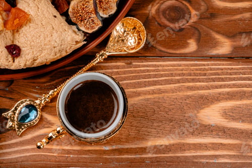 Preview: Close up photo of turkish national desserts with cup of coffee