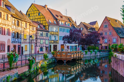 Preview: Beautiful view of colorful romantic city Colmar, France, Alsace in the evening
