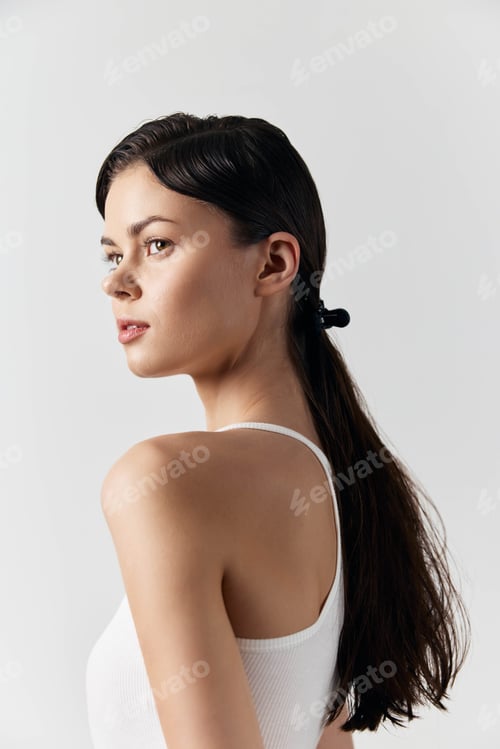 Preview: Beautiful Woman with Elegant Hair in White Tank