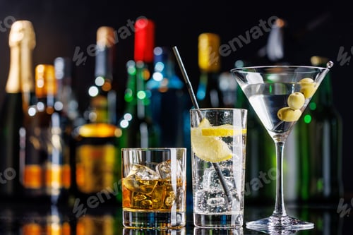 Preview: Various cocktails on a bar table