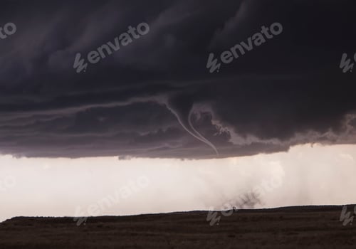 Preview: Tornado descending from a stormy sky over plains