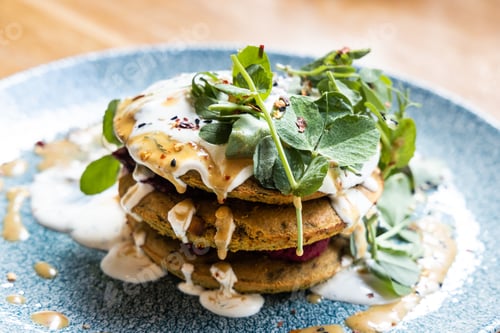 Preview: Closeup of delicious traditional serving of Scottish pancakes breakfast