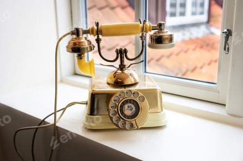 Preview: Close-up of a white rotary telephone from the 1920s.