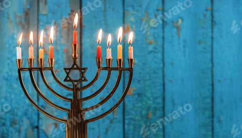 Preview: Hanukkah with menorah jewish holiday traditional candelabra with candles Menorah