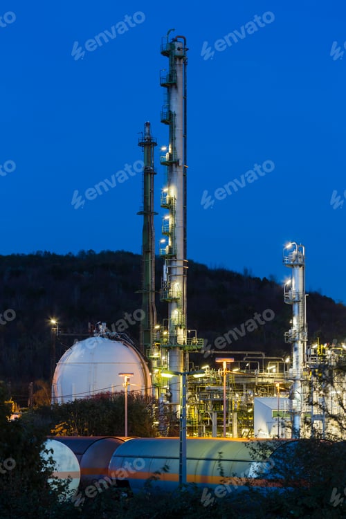 Preview: Chemical Plant And Railroad Cars At Night