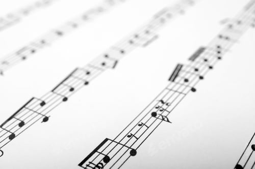 Preview: Sheet with music notes as background, closeup