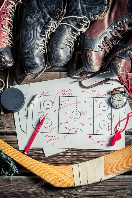 Preview: Strategy in hockey on old wooden table