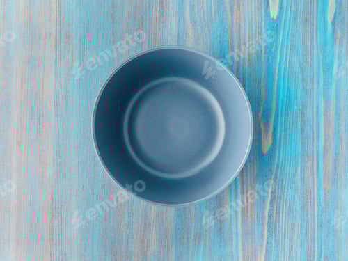 Preview: empty ceramic bowl for soup on the old wood turquoise table