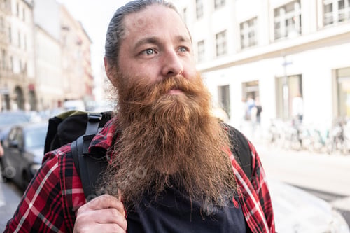 Preview: Male traveller hipster on streets, Berlin, Germany