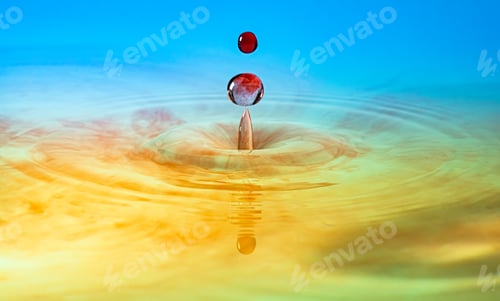 Preview: Water drop splashing into colorful liquid