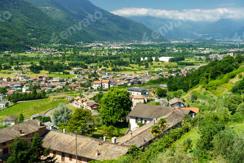 Preview: Panoramic view of Valtellina from Mello at summer