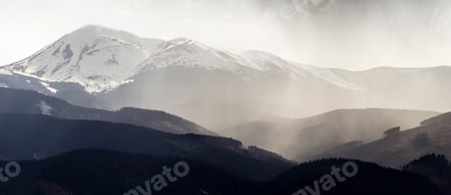 Preview: Breathtaking panoramic view of magnificent foggy Carpathian mountains