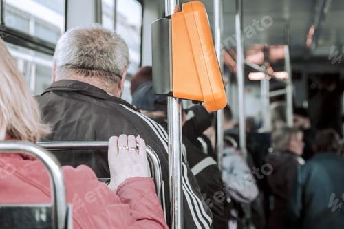 Preview: Different people sitting in public transport, close-up .