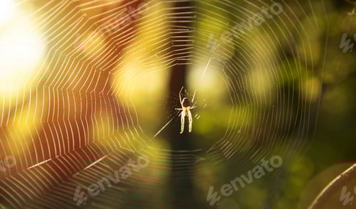 Preview: Spider web autumn forrest sun shine.