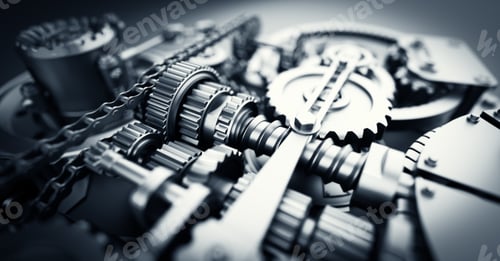 Preview: Gears and cogs mechanism. Industrial machine, engine