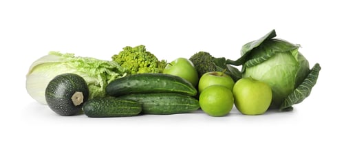 Preview: Pile of fresh green fruits and vegetables isolated on white