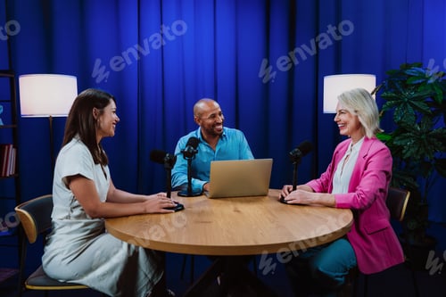 Preview: Group of three hosts is capturing a live audio broadcast