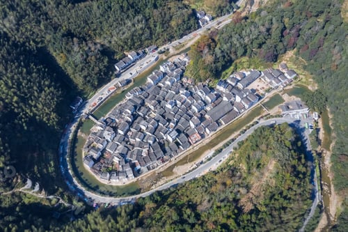 Preview: aerial view of wuyuan ancient village