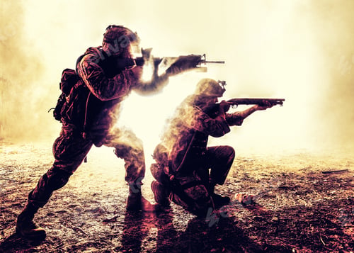 Preview: Two attacking soldiers surrounded flame and smoke