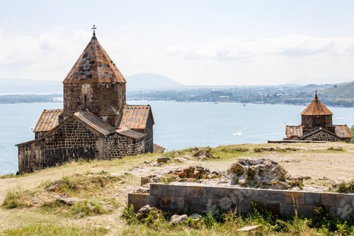view of churches in Sevanavank Monastery, Armenia