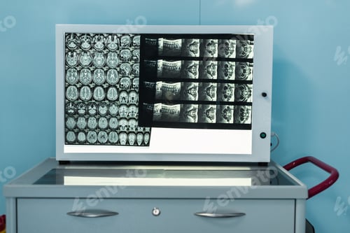 Preview: medical screen with x-ray in modern hospital