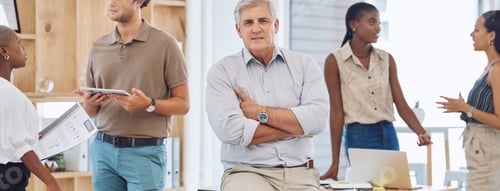 Preview: Portrait of leader, boss or ceo in a planning meeting in a corporate office with employee. A confid