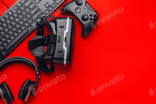 Preview: gamer workspace concept, top view