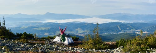 Preview: Camping on the top of mountain on bright summer morning