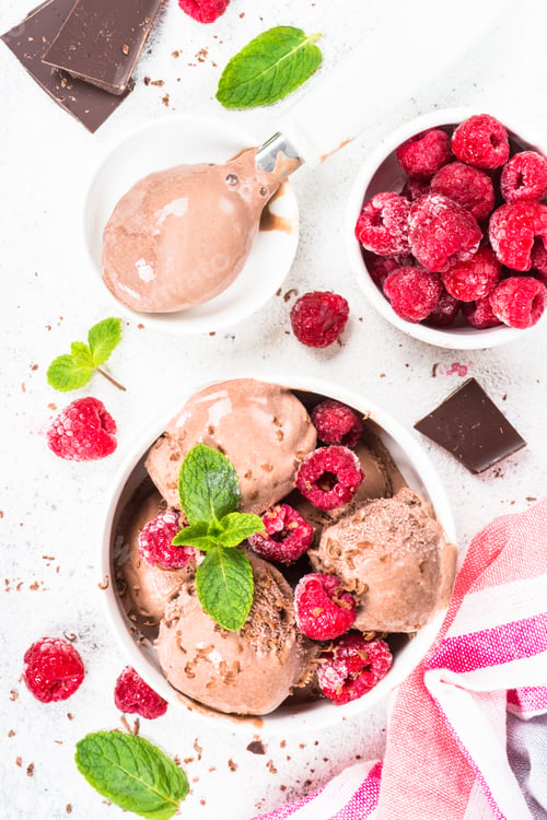 Preview: Chocolate ice cream with raspberries