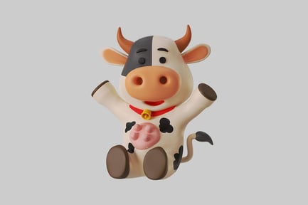 Preview: Cartoon cheerful sitting cow mascot