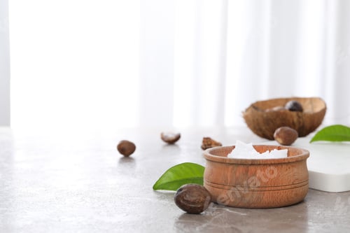 Preview: Concept of skin care cosmetics, Shea butter, space for text