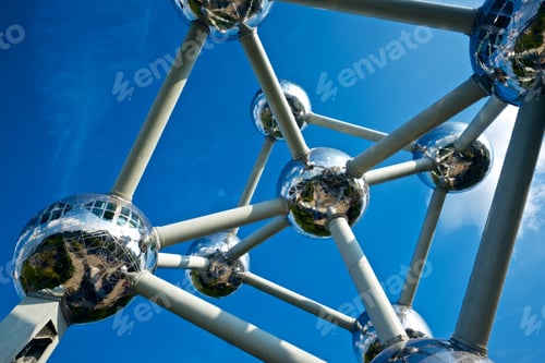 Preview: A low angle of the Atomium landmark in Brussels, Belgium