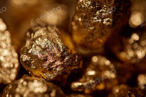 Preview: selective focus of golden stones with sparkling lights