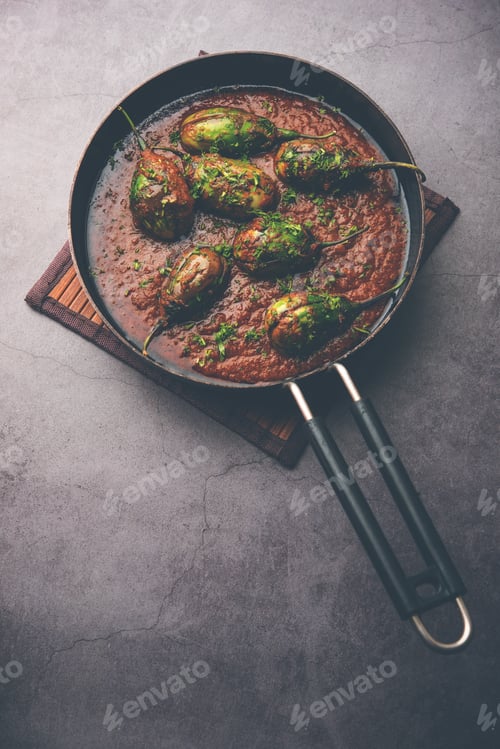 Preview: South Indian Brinjal curry also known as brinjal masala, baigan or baingan Sabzi in gravy
