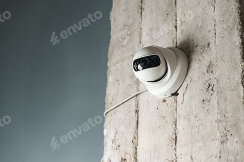 Preview: CCTV camera on gray wall close up