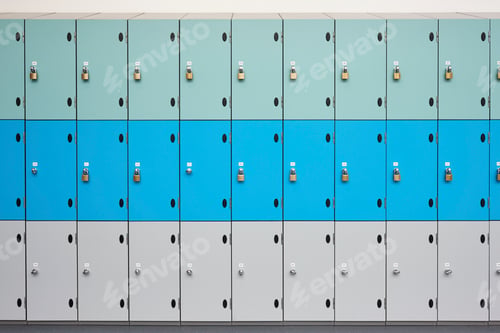 Preview: Rows of school lockers with doors closed
