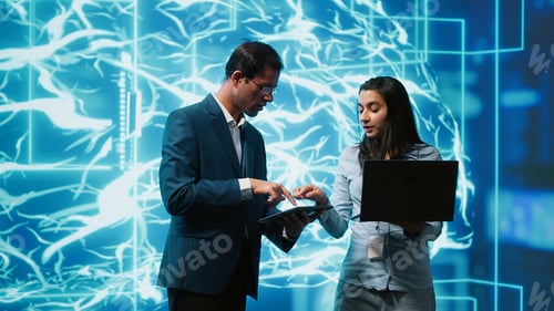 Preview: Coworkers using AI neural networks modeled after human brain, brainstorming