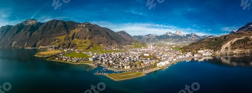 Preview: Panoramic drone view of Brunnen and Ingenbohl, Switzerland