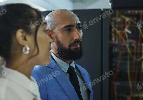Preview: The final inspection. Shot of two young workers doing maintenance checks in a server room at work.